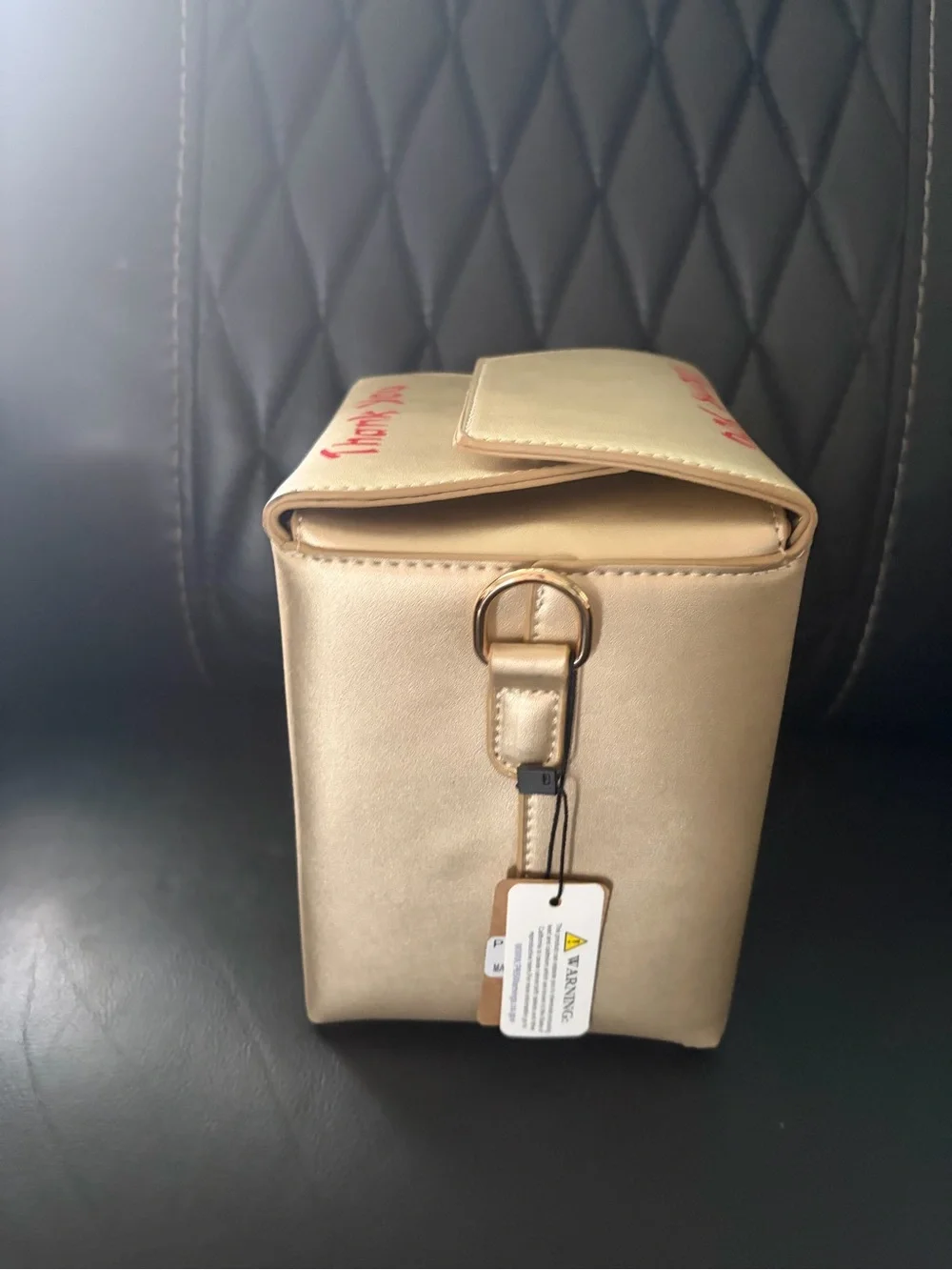 Gold Crossbody Bag with Red Pagoda Print